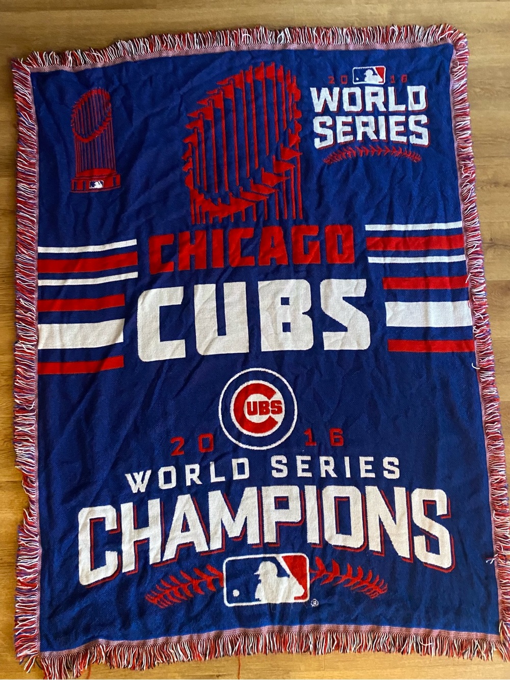 Chicago Cubs 2016 World Series Champions Throw Blanket - Blue/Red